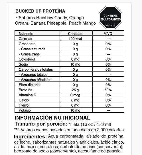 TABLA NUTRICIONAL BUCKED UP CARBONATED PROTEIN (Sixpack x 6 unds)